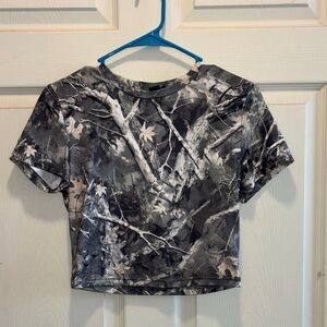SHEIN Black and White Camouflage Crop Top